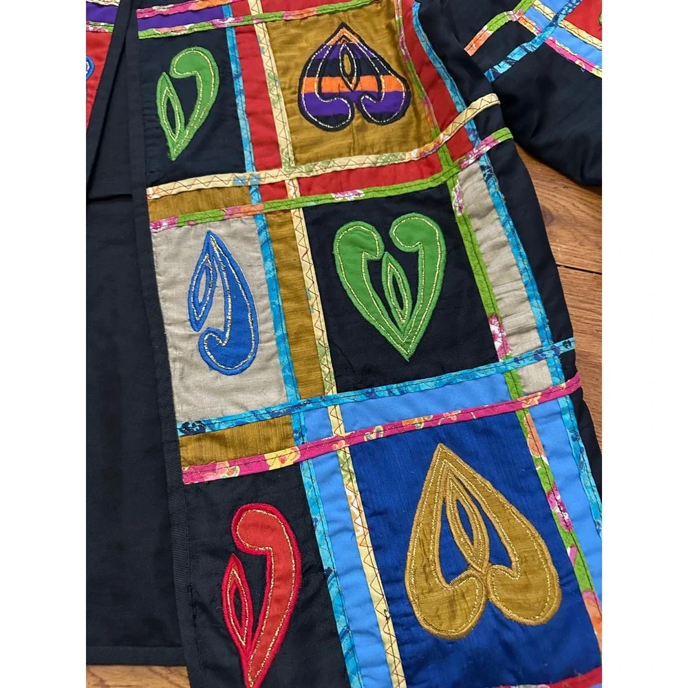 julia kim black embroidered‎ artsy patchwork jacket small